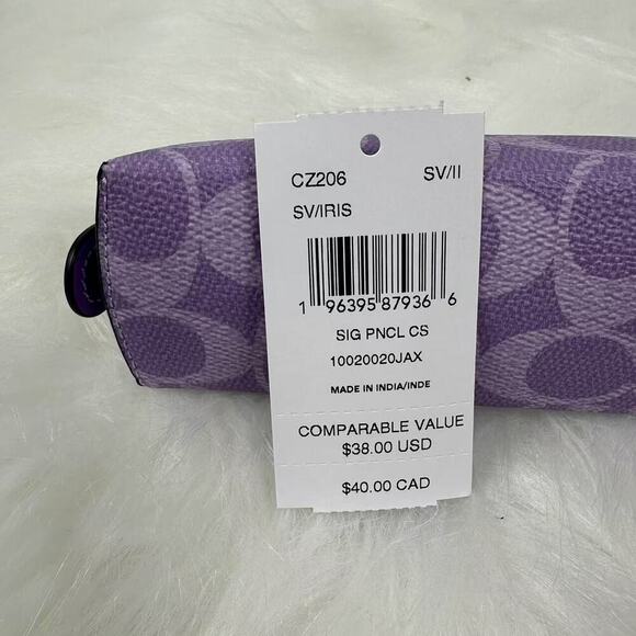 Coach Pencil Case In Signature Canvas In Silver / Iris Purple CZ206 NWT - Picture 3 of 4